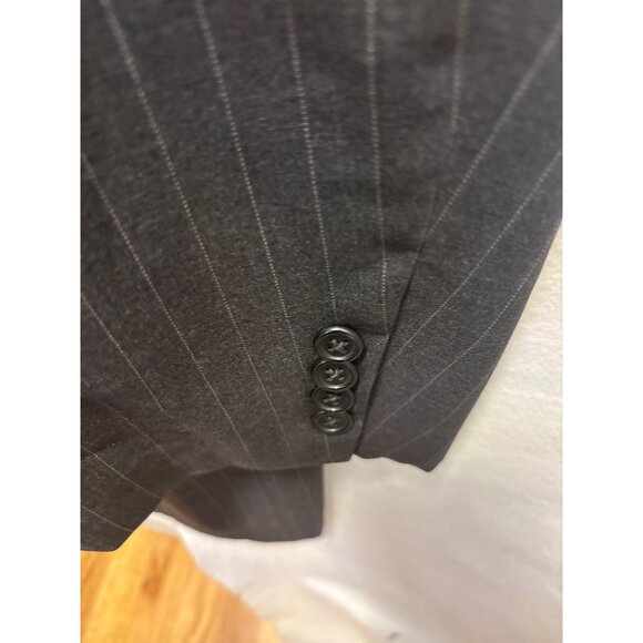 Mens Gray Pinstripe Suit Jacket Two-Button Classic Fit Formal Wear - Picture 7 of 15